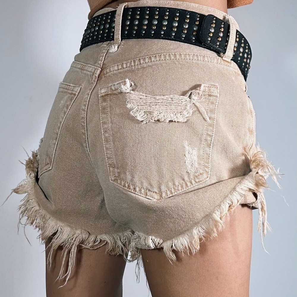 We The Free CutOff Distressed tan Denim Shorts Size 24 - Women | Color: Tan |